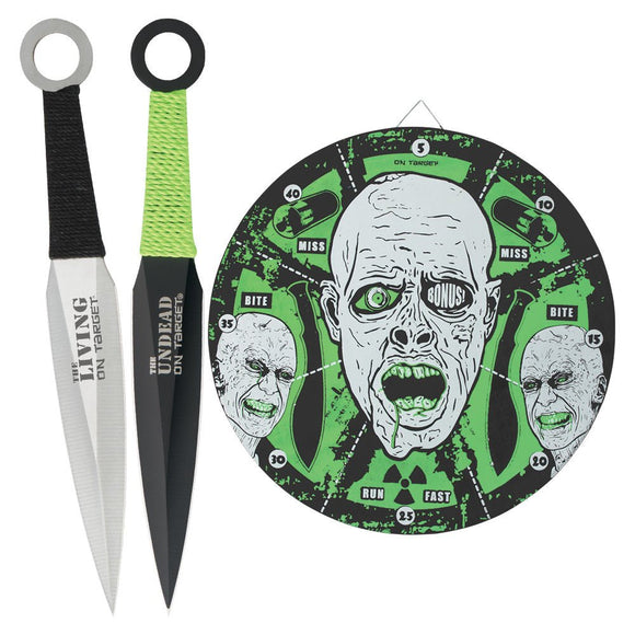 UNITED CUTLERY XL1530 ZOMBIE MELTDOWN NEON 12 PIECE THROWING KNIFE SET W/BOARD - S&R KNIVES INC