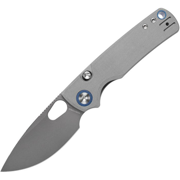 VOSTEED PORCUPINE VOSA2607 TOP LINERLOCK – DESTROYER GRAY 14C28N DROP POINT, GRAY G10, BLUE ACCENTS - MADE IN CHINA - SRK KNIVES AND SPORTS INC