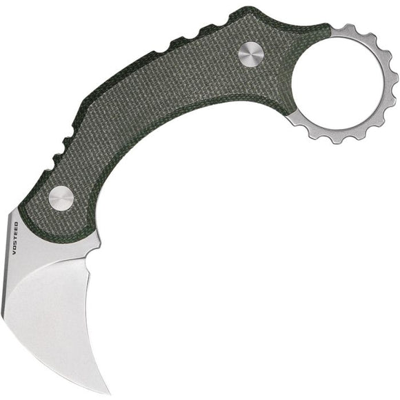VOSTEED VOSD0201 DIRTY GIRL 14C28N STEEL GREEN CANVAS MICARTA HANDLE FIXED BLADE KNIFE W/SHEATH - S&R KNIVES INC