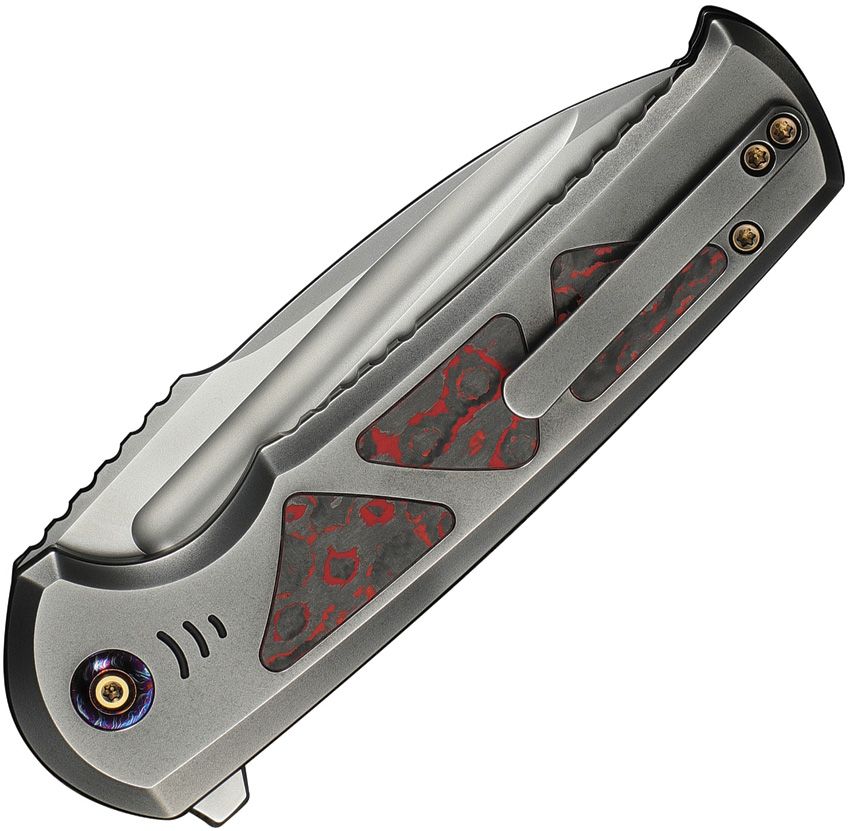 WE KNIFE SYLOX WE24027-3 – TITANIUM LAVA FLOW FAT CARBON HANDLE, BUTTON LOCK, M390 STEEL FOLDING KNIFE – MADE IN CHINA