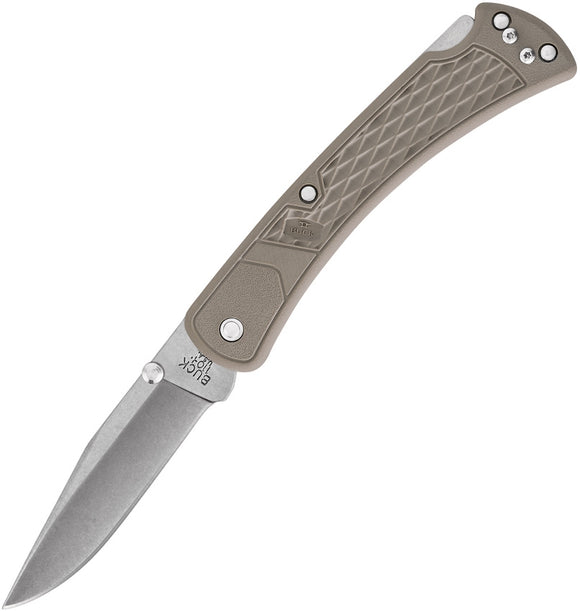 BUCK 110BRS2 SLIM HUNTER SELECT COYOTE NYLON HANDLE 420HC STEEL FOLDING KNIFE.