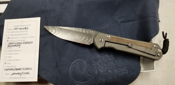 CHRIS REEVE L31-1215 LARGE SEBENZA MICARTA DAMSCUS LEFT HAND FOLDING KNIFE