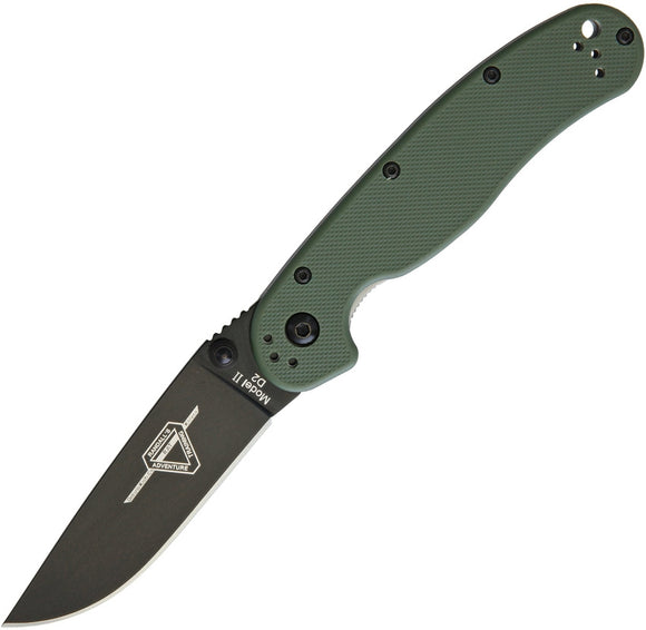 ONTARIO 8830OD RAT II LINERLOCK OD GREEN D2 BLADE STEEL PLAIN EDGE FOLDING KNIFE