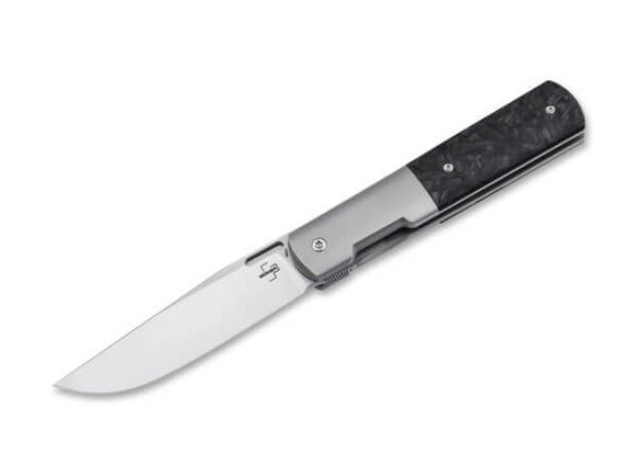 BOKER 01BO490 URBAN BARLOW M390 STEEL BRAD ZINKER CF/TI HANDLE FOLDING KNIFE.