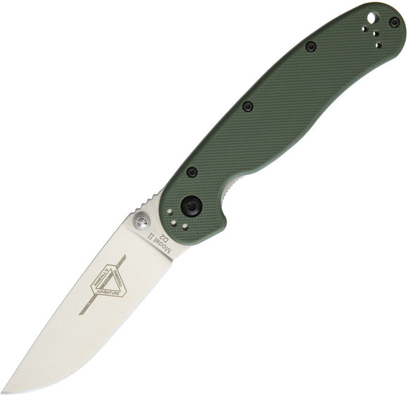 ONTARIO 8828OD RAT II LINERLOCK OD GREEN D2 BLADE STEEL PLAIN EDGE FOLDING KNIFE