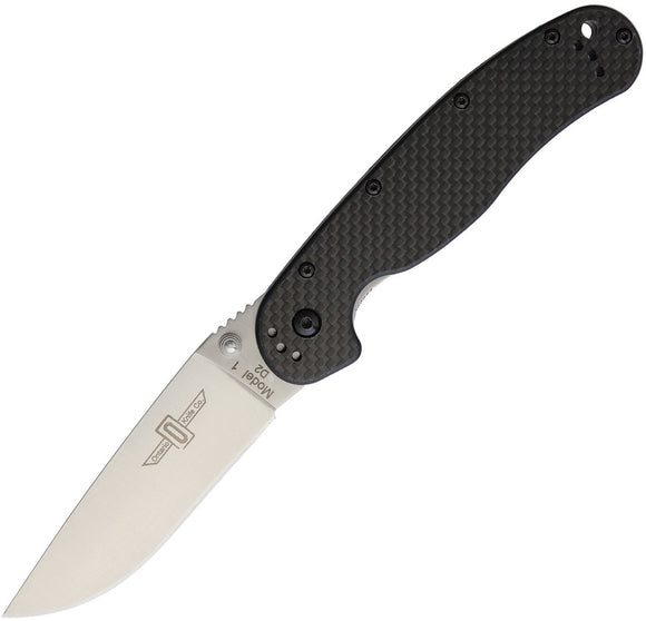 ONTARIO 8867CF RAT 1 LINERLOCK CF HANDLE D2 BLADE STEEL PLAIN EDGE FOLDING KNIFE