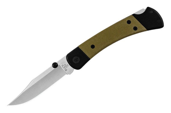 BUCK 110GRS5 HUNTER SPORT S30V STEEL CERAKOTE GREEN CANVAS MICATRA FOLDING KNIFE.