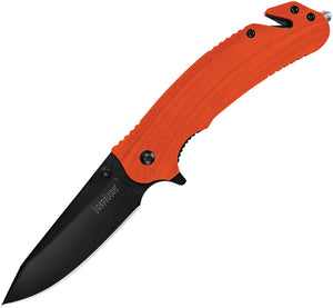 KERSHAW 8650 BARRICADE ASSISTED LINER LOCK ORANGE GRN HANDLE FOLDING KNIFE.