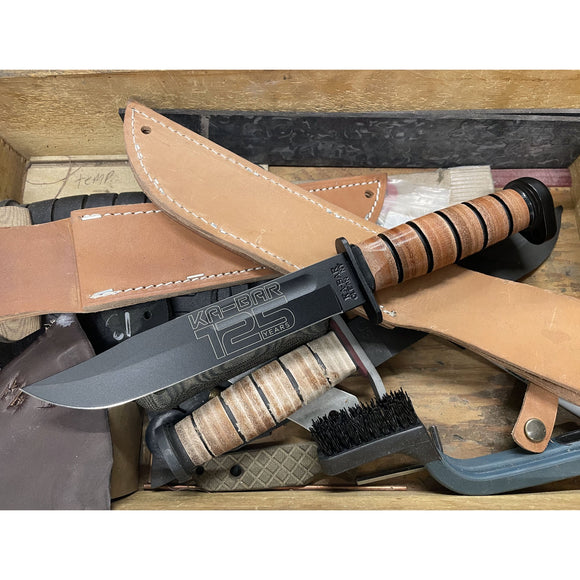 KABAR 9228 DOG'S HEAD 125TH ANNIVERSARY 1095 CRO-VAN STEEL FIXED BLADE KNIFE W/SHEATH.