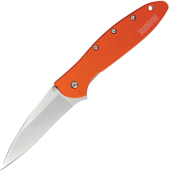 KERSHAW 1660OR LEEK ORANGE PLAIN EDGE ASSISTED FOLDING KNIFE.