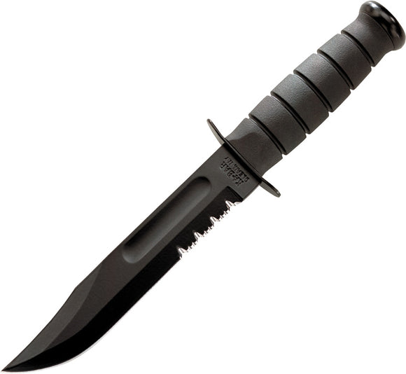 KABAR 1212 UTILITY COMBO EDGE FIXED BLADE KNIFE WITH LEATHER SHEATH.