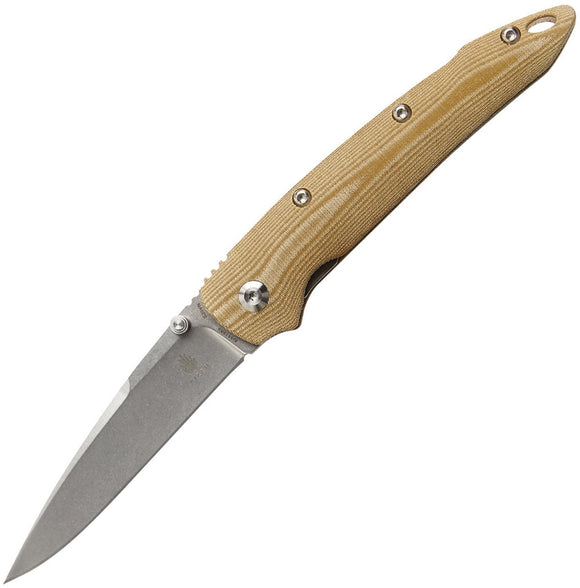 KIZER CUTLERY KI4419A5 SILVER LINERLOCK MICARTA HANDLE S35VN FOLDING KNIFE.