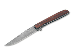 BOKER PLUS 01BO176DAM URBAN TRAPPER BRAD ZINKER DAMASCUS COCOBOLO FOLDING KNIFE.