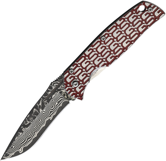 G.SAKAI GS11164 GENTLEMAN'S FRAMELOCK DAMASCUS RED GS PATTERN FOLDING KNIFE.