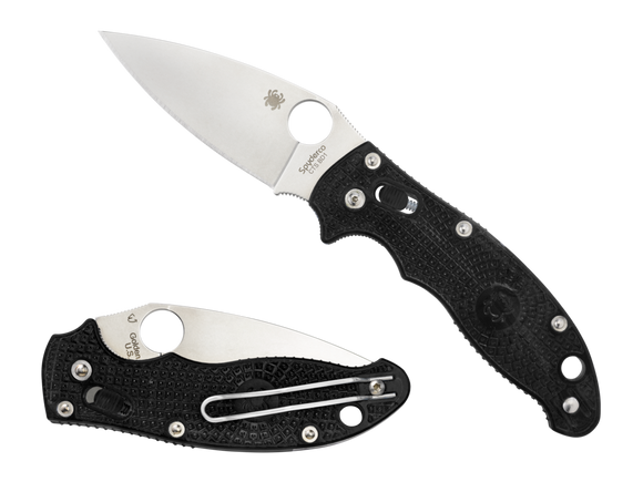 SPYDERCO C101PBK2 MANIX LIGHT WEIGT LTW BD1N PLAIN EDGE BLACK HANDLE FOLDING KNIFE.