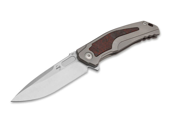 BOKER 01BO197 APHEX MINI LUCA BURNLEY VG10 STEEL CF/TI HANDLE FOLDING KNIFE.