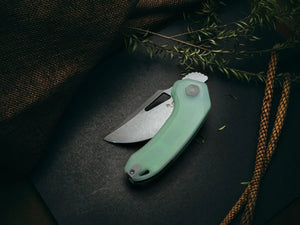 DAMNED DESIGNS DMN015XLGJ DJINN XL LINERLOCK JADE G10 14C28N STEEL FOLDING KNIFE.