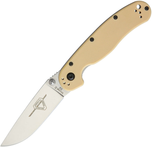 ONTARIO 8828DT RAT II LINERLOCK TAN D2 BLADE STEEL PLAIN EDGE FOLDING KNIFE