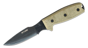 ONTARIO 8663 RAT 3 CAPER CARBON STEEL MICARTA FIXED BLADE KNIFE W/NYLON SHEATH.