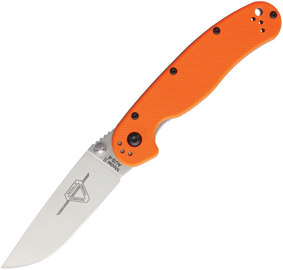 ONTARIO 8860OR 8860 RAT II FOLDER ORANGE SATIN PLAIN EDGE FOLDING KNIFE