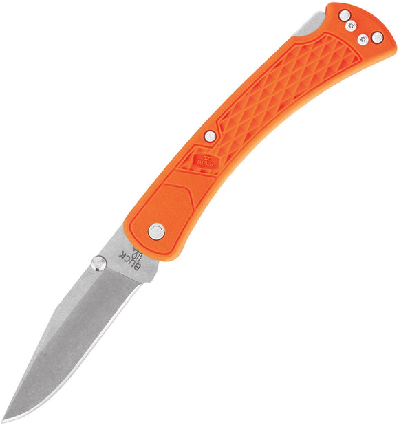 BUCK 110ORS2 SLIM HUNTER SELECT ORANGE NYLON HANDLE 420HC STEEL FOLDING KNIFE.