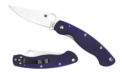 SPYDERCO C36GPDBL MILITARY S110V STEEL BLUE G10 HANDLE PLAIN EDGE FOLDING KNIFE. FREE SPYDERCO 204MF SHARPMAKER WITH PURCHASE!