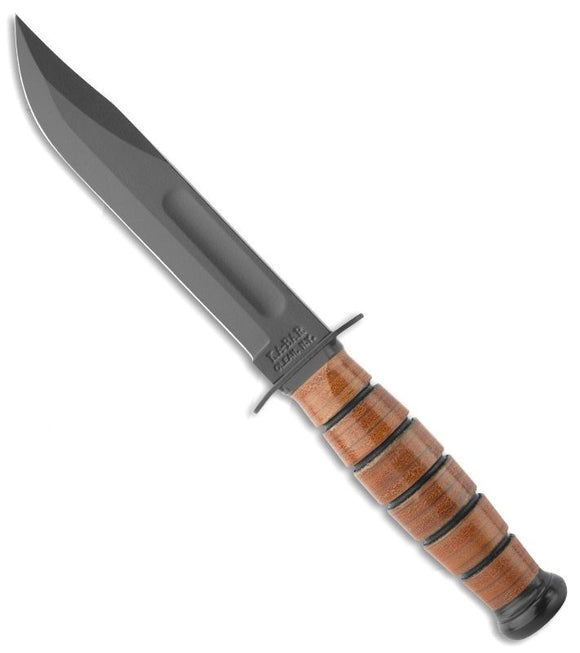 KABAR 1250 USMC SHORT KABAR FIXED BLADE KNIFE WITH LEATHER SHEATH.