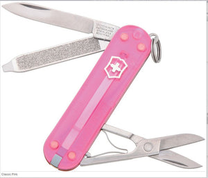 SWISS ARMY VICTORINOX 0.6223.T5R-X4 TRAN PINK CLASSIC MULTI FUNCTION POCKET KNIFE.