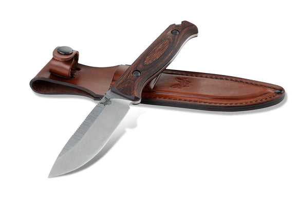 BENCHMADE 15002 SADDLE MOUNTAIN WOOD HANDLE S30V FIXED BLADE KNIFE WITH SHEATH - S&R KNIVES INC