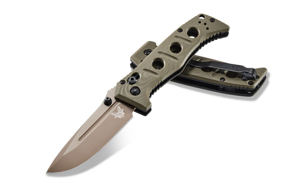 BENCHMADE 273FE - 2 MINI ADAMAS – CPM - CRUWEAR FLAT EARTH BLADE, OLIVE DRAB G10 HANDLE, AXIS LOCK, MADE IN USA - S&R KNIVES INC