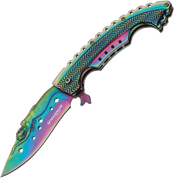 BOKER MAGNUM 01LG318 RAINBOW MERMAID LINERLOCK FOLDING KNIFE. - S&R KNIVES INC