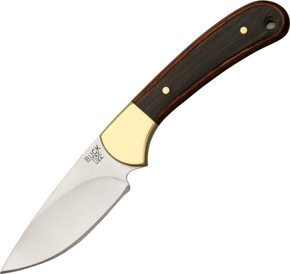 BUCK 113BRS SMALL SKINNER EBONY MACASSAR FIXED BLADE KNIFE WITH LEATHER SHEATH - S&R KNIVES INC