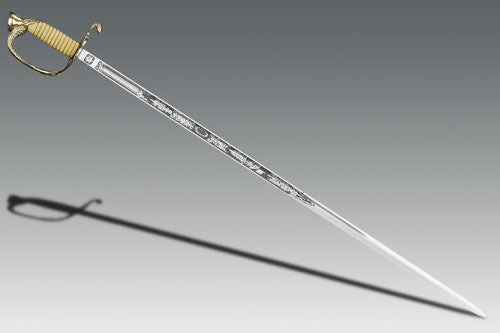 COLD STEEL 88MNA US OFFICER'S SWORD ISSUE HANDLE SWORD WITH LEATHER SCABBARD. - S&R KNIVES INC