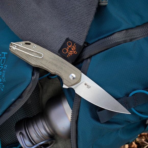 GIANT MOUSE ACE KNIVES CORTA GREEN MICARTA M390 STEEL LINER FOLDING KNIFE. - S&R KNIVES INC