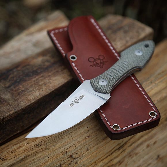 GIANT MOUSE ACE KNIVES GMF3 GREEN MICARTA N690 STEEL FIXED BLADE KNIFE W/SHEATH - S&R KNIVES INC