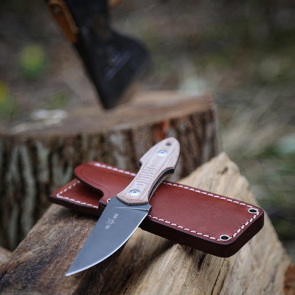 GIANT MOUSE ACE KNIVES GMF3 - P MICARTA N690 STEEL PVD FIXED BLADE KNIFE W/SHEATH - S&R KNIVES INC