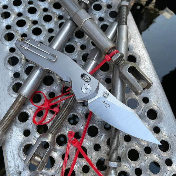 GIANT MOUSE ACE KNIVES NAZCA TITANIUM M390 STEEL BALL BEARING FOLDING KNIFE. - S&R KNIVES INC