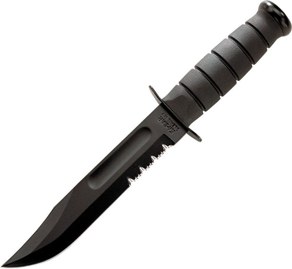 KABAR 1212 UTILITY COMBO EDGE FIXED BLADE KNIFE WITH LEATHER SHEATH. - S&R KNIVES INC