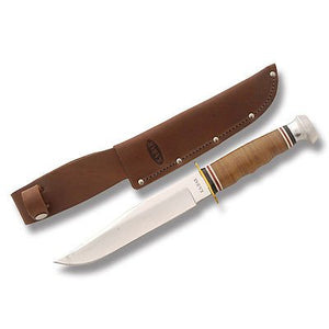 KABAR 1236 LEATHER HANDLE BOWIE FIXED BLADE KNIFE W/SHEATH - S&R KNIVES INC