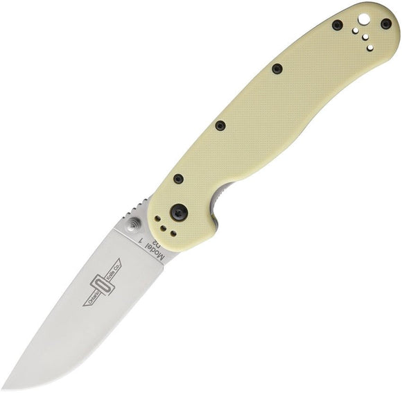ONTARIO 8867TN RAT 1 LINERLOCK D2 BLADE STEEL TAN PLAIN EDGE FOLDING KNIFE - S&R KNIVES INC