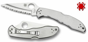 SPYDERCO C11S DELICA 4 STAINLESS STEEL HANDLE FOLDING KNIFE – VG - 10 STEEL – LOCKBACK – MADE IN JAPAN – SERRATED EDGE - S&R KNIVES INC