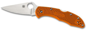 SPYDERCO DELICA 4 C11FPOR EDC KNIFE – FLAT GROUND VG - 10 STEEL – LOCKBACK – MADE IN JAPAN – PLAIN EDGE ORANGE FRN HANDLE - S&R KNIVES INC