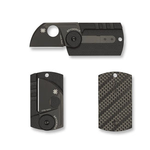SPYDERCO DOG TAG FOLDER – BLACK CARBON FIBER/G - 10 HANDLE, BLACK COATED CPM S30V BLADE, SLIPJOINT – MADE IN TAIWAN – MODEL C188CFBBKP - S&R KNIVES INC