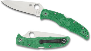 SPYDERCO ENDURA 4 C10FPGR LIGHTWEIGHT FOLDING KNIFE – VG - 10 FULL - FLAT GROUND BLADE, GREEN FRN HANDLE, BACK LOCK, MADE IN JAPAN - S&R KNIVES INC