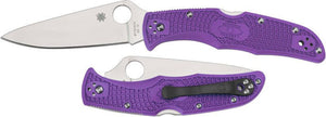 SPYDERCO ENDURA 4 C10FPPR LIGHTWEIGHT FOLDING KNIFE – VG - 10 FULL - FLAT GROUND BLADE, PURPLE FRN HANDLE, BACK LOCK, MADE IN JAPAN - S&R KNIVES INC