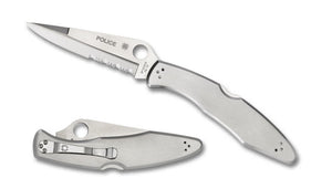 SPYDERCO POLICE C07PS – VG - 10 HOLLOW GROUND BLADE, STAINLESS STEEL HANDLE, BACK LOCK, MADE IN JAPAN - S&R KNIVES INC