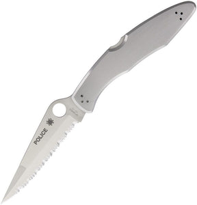 SPYDERCO POLICE MODEL C07S – VG - 10 HOLLOW GROUND BLADE, STAINLESS STEEL HANDLE, BACK LOCK, MADE IN JAPAN - S&R KNIVES INC