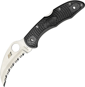 SPYDERCO TASMAN SALT 2 C106SBK2 LOCKBACK – H - 1 SERRATED HAWKBILL BLADE, BLACK FRN HANDLE, BACK LOCK, MADE IN JAPAN - S&R KNIVES INC
