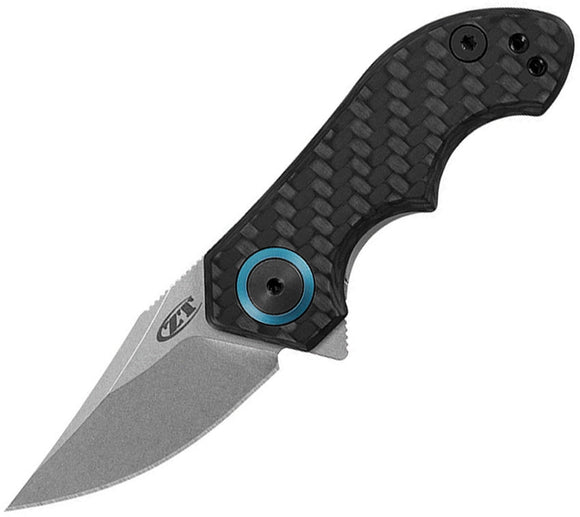 ZERO TOLERANCE ZT0022 CPM - 20CV STONEWASH BLADE CARBON FIBER & TITANIUM HANDLE KVT FLIPPER FOLDING KNIFE USA MADE - S&R KNIVES INC