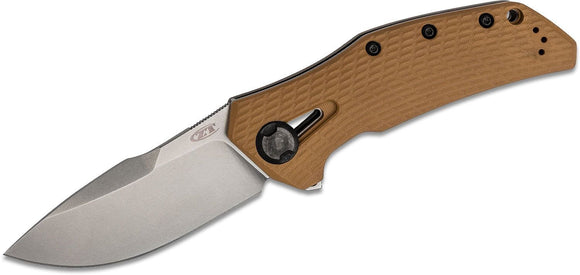 ZERO TOLERANCE ZT0308 FOLDING KNIFE – CPM - 20CV STEEL, COYOTE G10 & TITANIUM HANDLE, STONEWASH CLIP POINT BLADE, MADE IN USA - S&R KNIVES INC